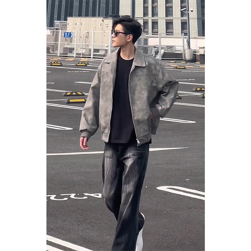 Cropped Leather Coat American Pu Shuai High Sense Men