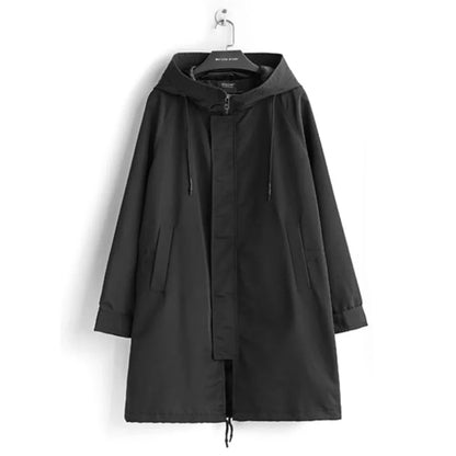 Spring Autumn Long Trench Coat Men Fashion Hooded Windbreaker Black Overcoat Casual Jackets