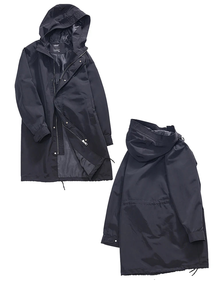 Spring Autumn Long Trench Coat Men Fashion Hooded Windbreaker Black Overcoat Casual Jackets